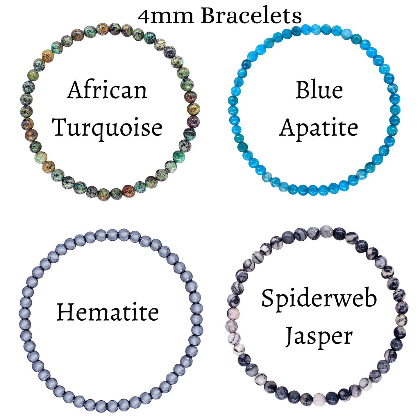 Crystal Bracelet for Women Men, 8mm, 4mm Bead Bracelet Stack: Black Obsidian / 8mm Bead Size