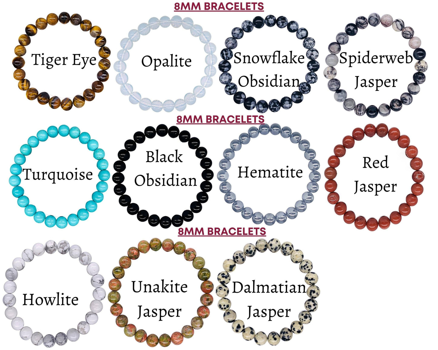 Crystal Bracelet for Women Men, 8mm, 4mm Bead Bracelet Stack: Opalite / 8mm Bead Size
