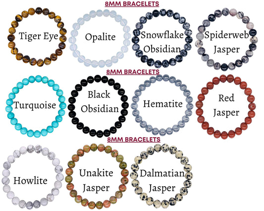 Crystal Bracelet for Women Men, 8mm, 4mm Bead Bracelet Stack: Opalite / 8mm Bead Size