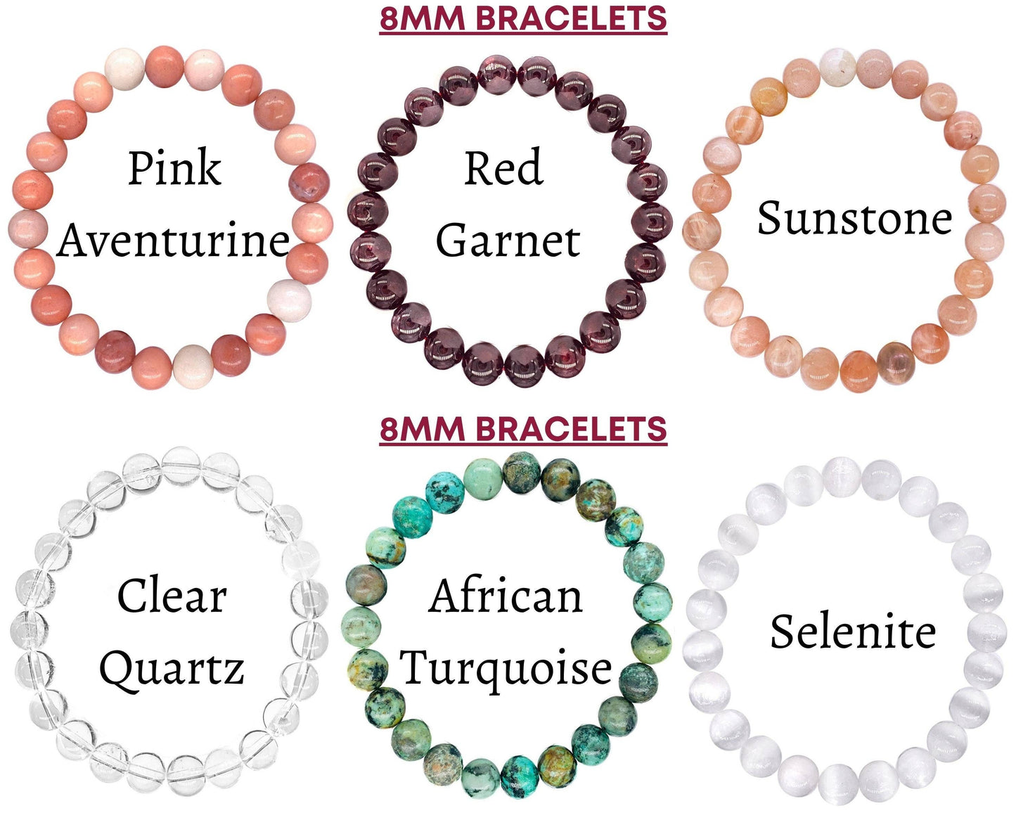 Crystal Bracelet for Women Men, 8mm, 4mm Bead Bracelet Stack: Rose Quartz / 8mm Bead Size