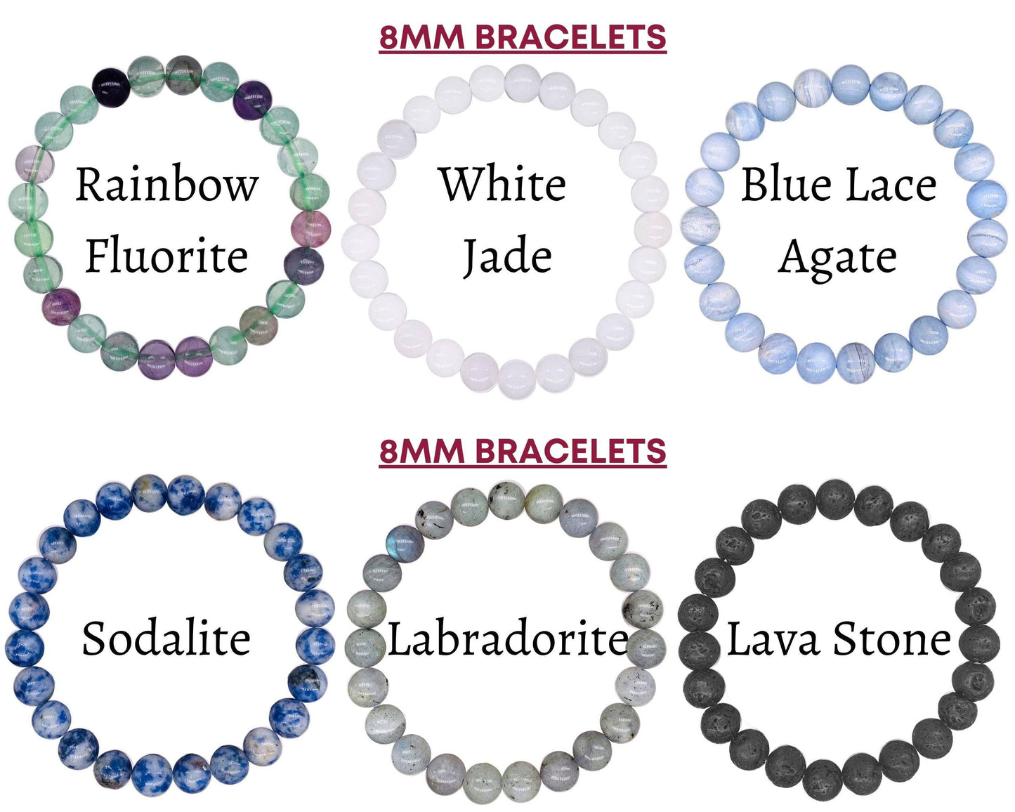 Crystal Bracelet for Women Men, 8mm, 4mm Bead Bracelet Stack: Amethyst / 8mm Bead Size
