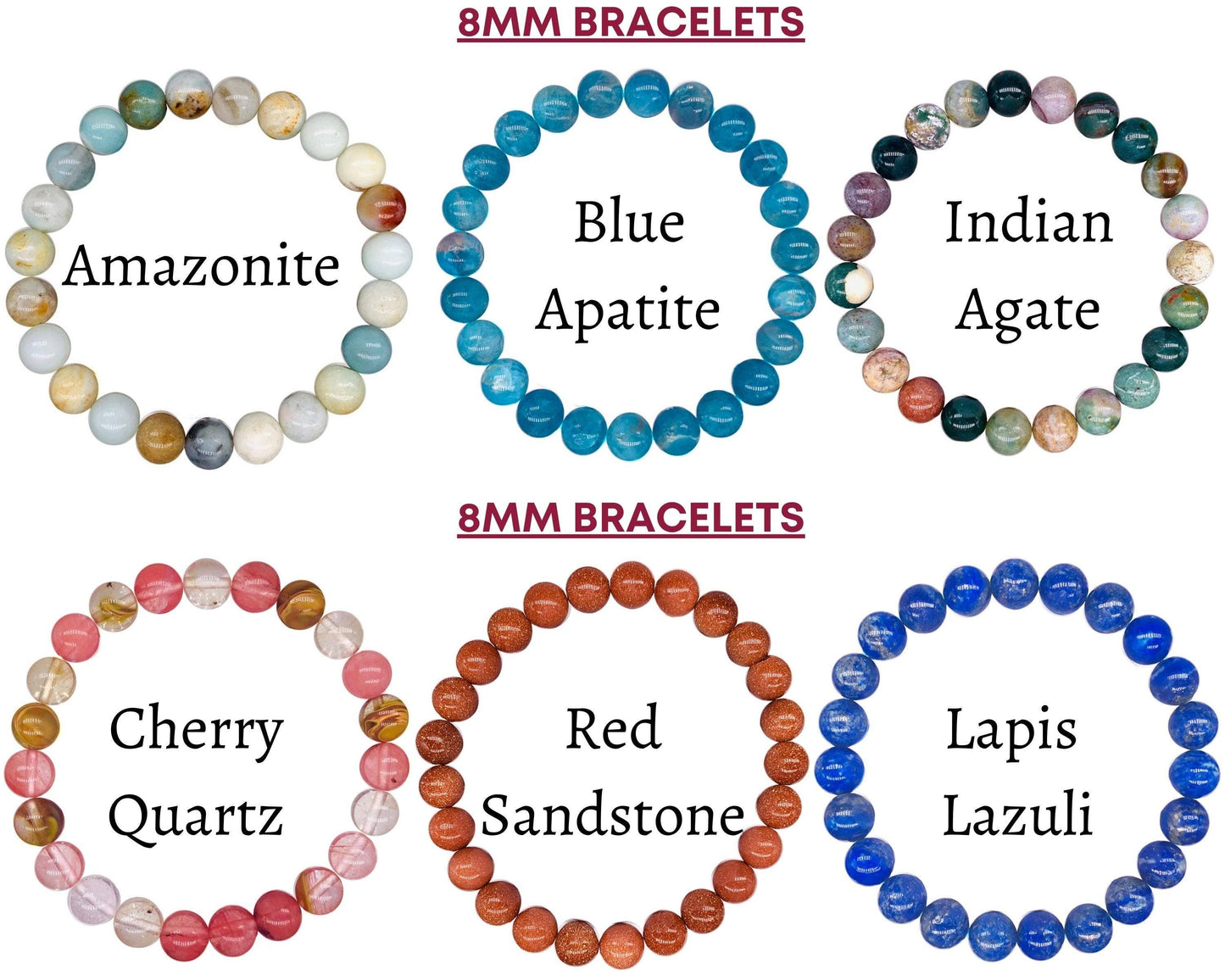 Crystal Bracelet for Women Men, 8mm, 4mm Bead Bracelet Stack: Rose Quartz / 8mm Bead Size