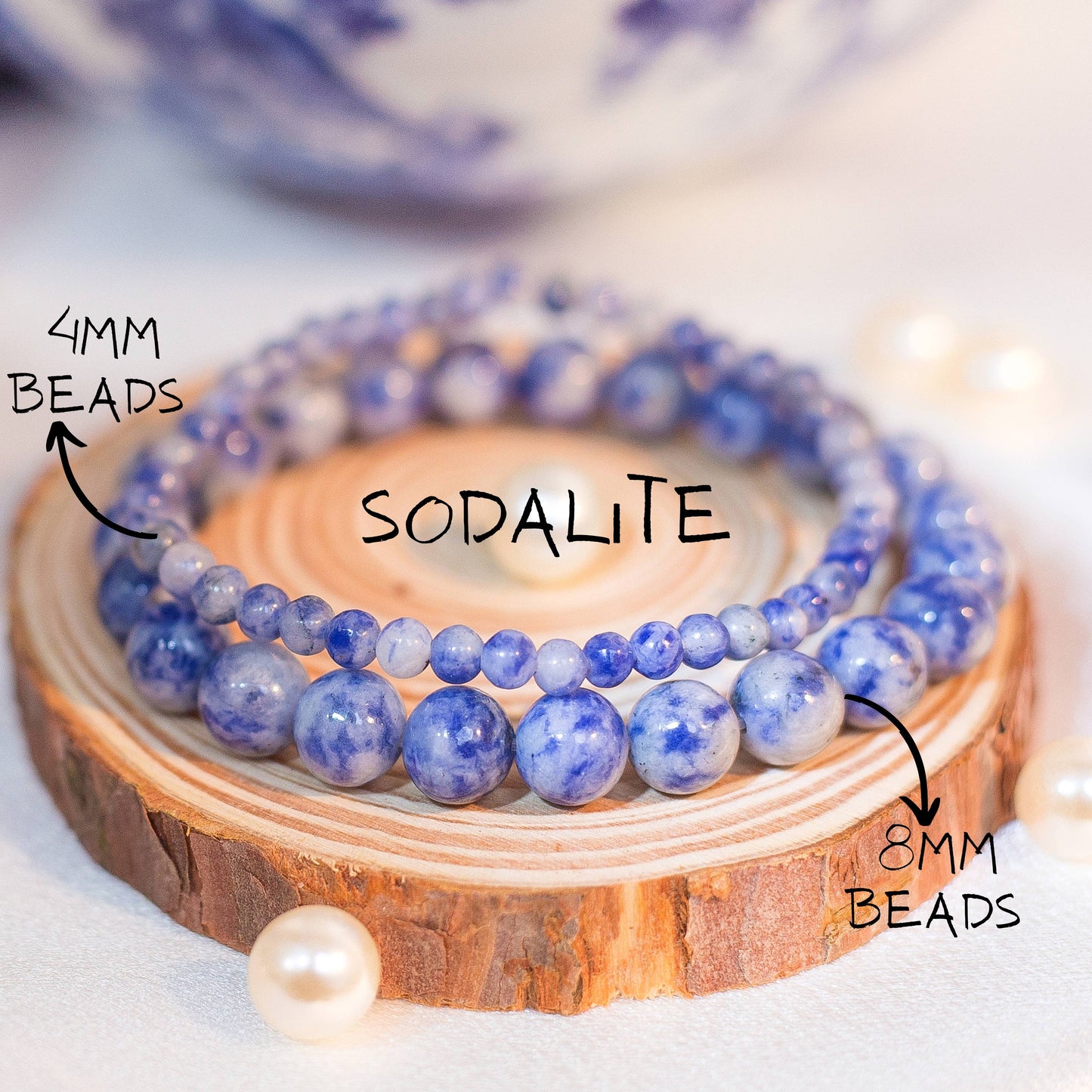 Crystal Bracelet for Women Men, 8mm, 4mm Bead Bracelet Stack: Opalite / 8mm Bead Size
