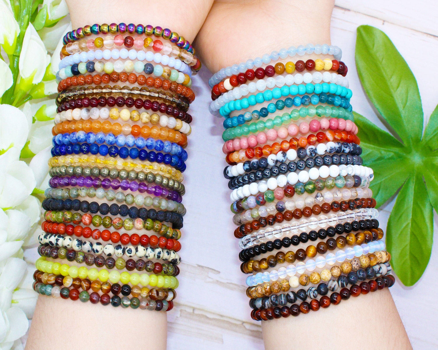 Crystal Bracelet for Women Men, 8mm, 4mm Bead Bracelet Stack: Hematite / 8mm Bead Size
