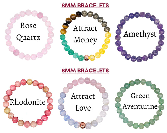 Crystal Bracelet for Women Men, 8mm, 4mm Bead Bracelet Stack: Green Aventurine / 8mm Bead Size