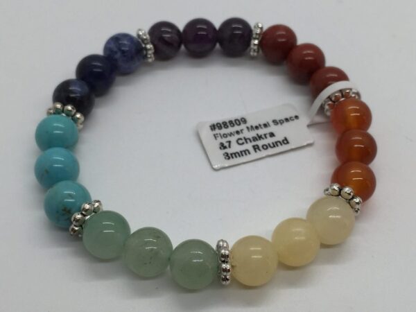 Bracelet - 7 Chakra w/Flower Spacer